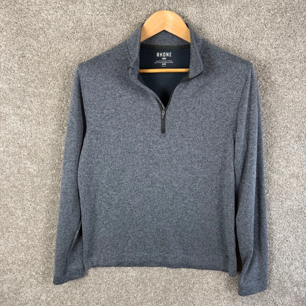 Rhone Mens Medium Quarter Zip Pullover Heather Gray Performance Knit Sweater